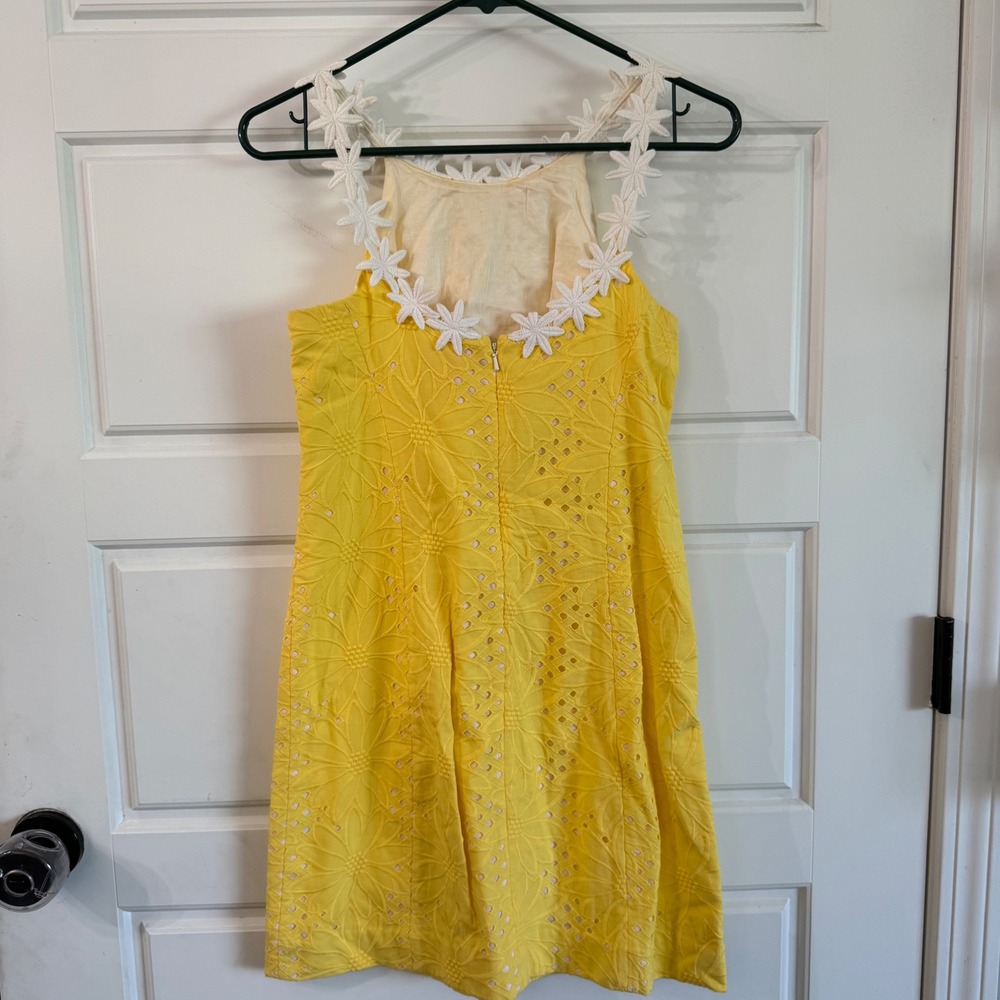 Lilly Pulitzer Annabelle Dress Size 0 Floral Yellow Daisy strapless Eyelet - Picture 5 of 11